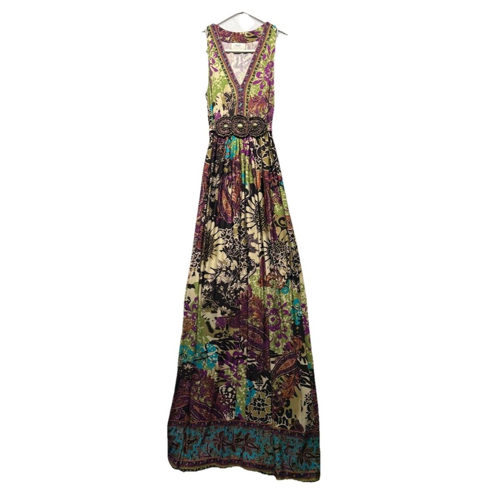 Vintage Y2K ECI Maxi Dress Sleeveless Boho Baby Doll Hippie Size 6 Beaded Brown - Picture 1 of 4